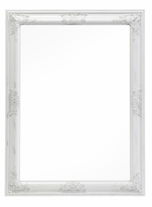 Hvidt spejl facet let barok m/ lidt sølv i mønstret 62x82cm - Se Spejle